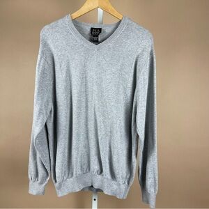 Jos. A. Bank 100% Pima Cotton V Neck Sweater Grey Formal Office Business Holiday
